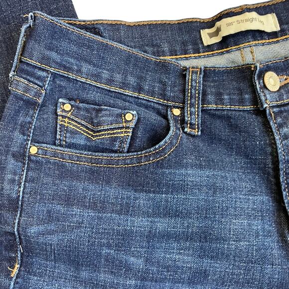 Levi’s Wmns Sz 28x32 505 Straight Leg Dark Wash Jeans w Faux-Flap Pockets Casual - Picture 5 of 16